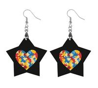 Autism Puzzle Heart Artistic Wooden Earrings Pendant Vintage Earring Hooks Trendy Vacation Dangle Boho Eardrop Love