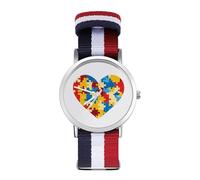 Autism Puzzle Heart Nylon Wrist Watches Braided Stra Non-Scale Casual Watch for Work Workout