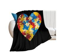 Autism Puzzle Heart Soft Flannel Blanket 250g Large Bed Blankets Lightweight Carpet for Sofa Couch Bed 60"*80"(150 * 200cm)