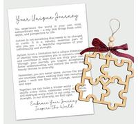 Autism Puzzle Ornament - Your Unique Journey Story Card - Wooden Puzzle Piece Design with Heart - Symbol of Inclusion Strength and Identity - Empowering Reminder of Diversity