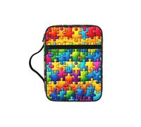 Autism-Puzzle-Piece Bible Cover Case with Handle, Water-Resistant Oxford Fabric Bible Bag Organizer with Zipper Pockets for Church