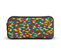 Autism Puzzled Print Pencil Pouch Cute Pen Case with Zippered Aesthetic Makeup Bag
