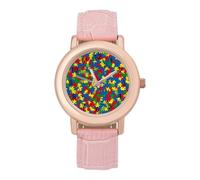 Autism Puzzled Women's Wrist Watch Easy Reader with Leather Strap Analog Display Wonderful Ladies Gifts
