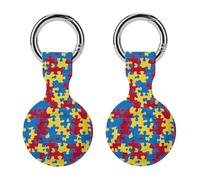 Autism Puzzles Pattern Compatible with Airtag Locator Silicone Protective Case with Keychain 2PCS