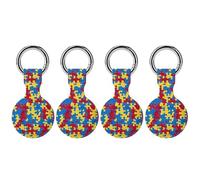 Autism Puzzles Pattern Compatible with Airtag Locator Silicone Protective Case with Keychain 4PCS