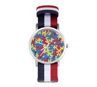 Autism Puzzles Pattern Funny Wrist Watches for Men Women Casual Braided Strap Easy Reader for Work Workout