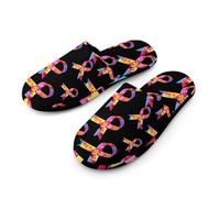 Autism Ribbon Awareness Flannel Men's Slip-on Slippers Soft Warm House Shoes Cotton-Lining Rubber Sole for Home Hotel 43-44_（9.5-10）
