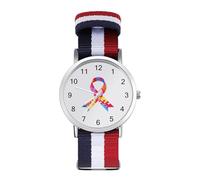 Autism Ribbon Awareness Funny Wrist Watches for Men Women Casual Braided Strap Easy Reader for Work Workout