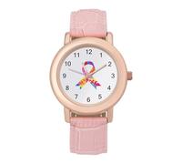 Autism Ribbon Awareness Women's Leather Watch Easy Reader Minimalist Wristwatch Pink Rose Gold Strap Watches