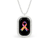 Autism Ribbon Awareness Women's Square White Diamond Necklace Adjustable Pendant Chain Gift for Mom