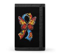 Autism Ribbon Butterfly Trifold Men's Wallets with 8 Card Slots & Key Hook Slim Travel Purse Money Clip