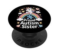Autism Sister Pride Rainbow Unicorn Puzzle Awareness Empower PopSockets Adhesive PopGrip