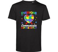 Autism T Shirt Autism Awareness Tee Everyone communicates Differently Autistic Awareness Gift for Friends Gift for Kids Birthday Xmas Unisex Adult & Kids Top Black