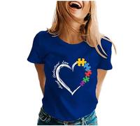 Autism T Shirt Summer Tops Funny Autism Awareness Shirt Women Casual Round Neck Short Sleeves Graphic Tee Crop Tops Mental Health Shirts Basic Slim Fit T-Shirt Top Autism Awareness Month Gift T-Shirt