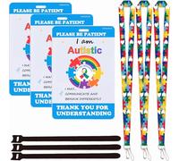 Autism Tag for Backpack Autism Card Tag with Loop Fastener Strips Autismo Accesorios Autism Awareness Stuff for Travel Communication (Pack of 3 Sets )