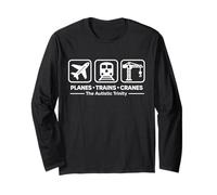 Autism Trinity Planes Trains Cranes Icons Autistic Awareness Long Sleeve T-Shirt