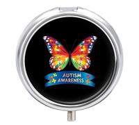 Autisms Awareness Puzzles Butterflies Round Pill Box Organiser 3 Compartment Medicine Case