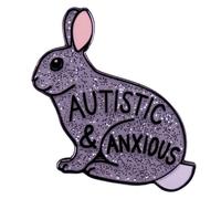 Autistic & Anxious Rabbit Enamel Pin - Cute Animal Brooch Badge Glitter Lapel Pin for Backpack Accessories & Jewelry