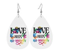 Autistic Autism Awareness Day Month 2023 Faux Leather Earrings Teardrop Dangle Earrings For Women Girls