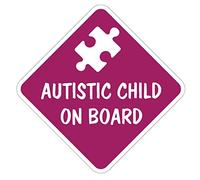 Autistic Child on Board Self-Adhesive Car Sticker, External Grade Vinyl, Diamond Shape, 150mm x 150mm