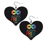 Autistic Pride Day Leather Earrings For Women Dangle Earring Drop Heart Pendant With Hook Gifts For Adult Girl