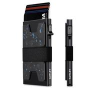 AUTLEY Card Wallet for Men, Blue Spot Carbon Fiber+Black, S, Slim Wallet for Men