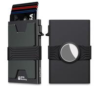 AUTLEY Men's Aluminium Slim RFID Blocking Pop Up Card Wallet with Airtag Holder, Minimalist Design, Black