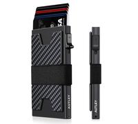 AUTLEY Slim Wallet for Men, Minimalist Mens Wallet, RFID Blocking Wallet, Pop Up Credit Card Holder with Cash Band (Carbon Fiber+Black)