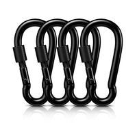 AUTMATCH Carabiner Clips, 3" Carbon Steel Spring Snap Hook Caribeener Clips Buckle Pack Grade Heavy Duty Carabiners Quick Link for Camping, Fishing, Hiking, Traveling, Locking Black, 4 Pack