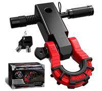 AUTMATCH Shackle Hitch Receiver 2" with 3/4" Mega D Ring Shackle and 5/8" Trailer Hitch Lock Pin, 68,000 Lbs Break Strength Heavy Duty Receiver Towing Kit for Off-Road Vehicle Recovery, Black & Red