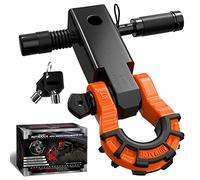 AUTMATCH Shackle Hitch Receiver 2" with 3/4" Mega D Ring Shackle and 5/8" Trailer Hitch Lock Pin, 68,000 Lbs Break Strength Heavy Duty Receiver Towing Kit for Off-Road Vehicle Recovery, Orange & Black