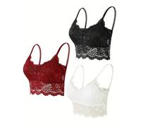 Autmor 3 Pack Women Lace Bralette Camisole Bras V Neck Padded Bralette Seamless Bandeau Sleeping Bra Tube Crop Vest Top Sexy Backless Corset with Straps and Removable Pads for Ladies Girls