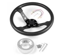 Auto 14inch 350mm PU Leather Car Racing Steering Wheel With Adapter Plate 70mm PCD(Black with Silver)