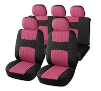 Auto Accessori Lupex - A20 Universal Car Seat Covers Pink Black Polyester Fabric Quilted Front & Rear Seat Protector Set Zip Cover