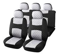 Auto Accessori Lupex - A20 Universal Car Seat Covers White Black Set Front and Rear Seat Protector Covers Backrest with 2 Zips, No SUV