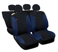 Auto Accessori Lupex Car Seat Covers Compatible with Cinquecento 500, Made in Italy, Polycotton Fabric, Front and Rear Sets (Black - Dark Blue with Full Back Back)