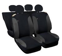 Auto Accessori Lupex Car Seat Covers Compatible with Cinquecento 500, Made in Italy, Polycotton Fabric, Front and Rear Sets (Black - Dark Grey with Full Back Back)