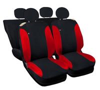 Auto Accessori Lupex Car Seat Covers Compatible with Cinquecento 500, Made in Italy, Polycotton Fabric, Front and Rear Sets (Black - Red with Full Back Back)