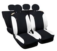 Auto Accessori Lupex Car Seat Covers Compatible with Cinquecento 500, Made in Italy, Polycotton Fabric, Front and Rear Sets (Black - White with Full Back Back)