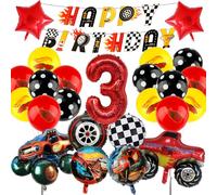 Auto Birthday Party Decorations 3 Years for Boys- Wheel Foil Balloons Happy Birthday Car Party Decorations Racing Theme Helium Balloons Banner for Kids Baby Shower Christmas Background Supplies