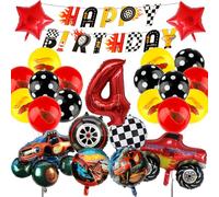 Auto Birthday Party Decorations 4 Years for Boys- Wheel Foil Balloons Happy Birthday Car Party Decorations Racing Theme Helium Balloons Banner for Kids Baby Shower Christmas Background Supplies