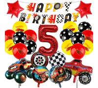 Auto Birthday Party Decorations 5 Years for Boys- Wheel Foil Balloons Happy Birthday Car Party Decorations Racing Theme Helium Balloons Banner for Kids Baby Shower Christmas Background Supplies