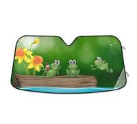 Auto Car Front Sunshade Foldable Visor Vehicle Blocker UV Rays Windshield Automobile Window Heat Screen Protector Cover L Print Three Green Frogs on the Log Yellow Flowers Green
