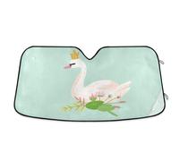 Auto Car Front Sunshade Foldable Visor Vehicle Blocker UV Rays Windshield Automobile Window Heat Screen Protector Cover M Print White Swan With Gold Crown Green