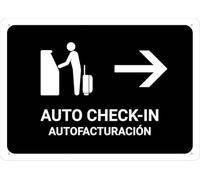 Auto Check In With Right Arrow Black Bilingual Spanish Warning Metal Sign Tin Signs Aluminum Plaque for Outdoors Use Yard Farm Fence Home Wall Decor 8x12 inch