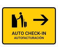 Auto Check In With Right Arrow Yellow Bilingual Spanish Warning Metal Sign Tin Signs Aluminum Plaque for Outdoors Use Yard Farm Fence Home Wall Decor 8x12 inch