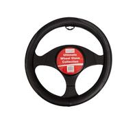 Auto Choice Black Steering Wheel Cover with White Stitching - Universal Fit 37-39cm (15") - PVC Padded Grip - Sport Style Interior Upgrade