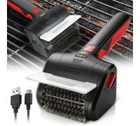 Auto Dynasty Cordless Electric Grill Brush, Rechargeable Grill Cleaning Scrub Brush with Rotating Cleaner Brush Head and Type-C Charging Cable for Outdoor Grill, Red/Black