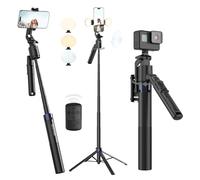 Auto Face Tracking Gimbal Tripod 360 Rotation, Selfie Stick with Remote 2Pcs Fill Lights for iPhone, Android, Miniature Camera, 70in Phone Tripod Stand for Content Creation Vlogging, Live Streaming