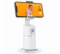 Auto Face Tracking Phone Holder, No App Required, 360° Rotation Face Body Phone Tracking Tripod Smart Shooting Camera Mount for Live Vlog Streaming Video, Rechargeable Battery-White